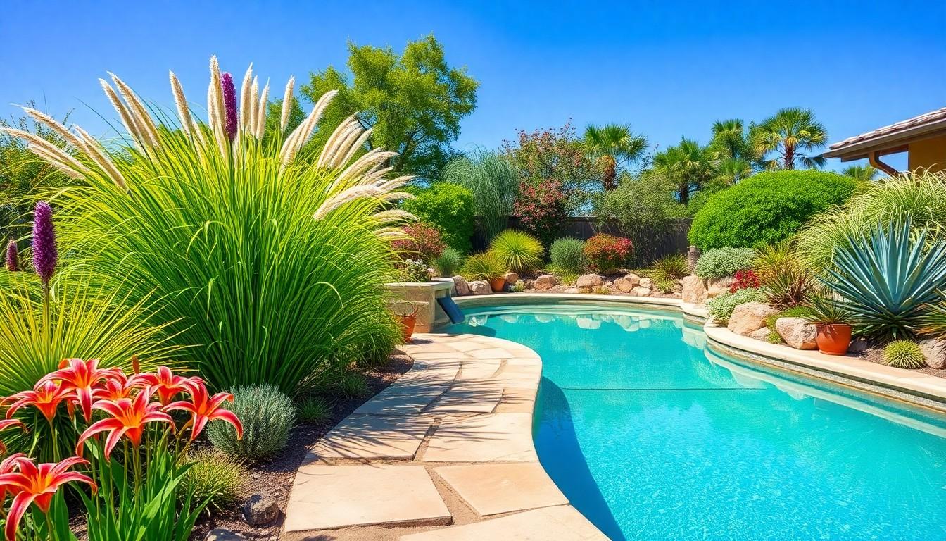 low maintenance pool landscaping plants