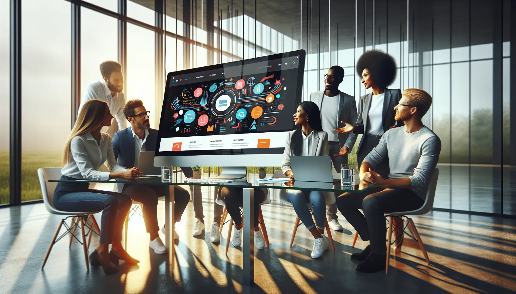 professionals discussing the features of Shkesbpl.com in a modern office.