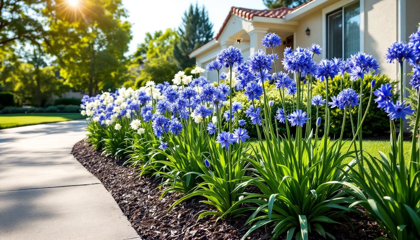 front yard landscaping with agapanthus