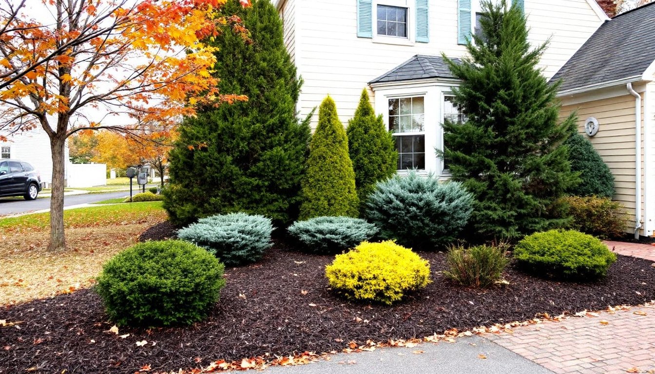 front yard evergreen landscaping